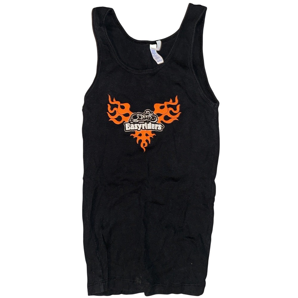 Easyriders Black Ribbed Graphic Tank Top Orange Flames Biker Moto Medium